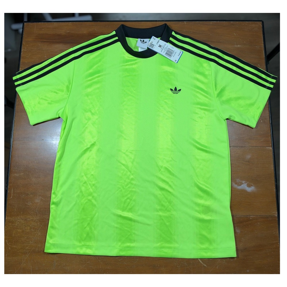 NWT Adidas Jacquard Tee Women M Signal Green JV9643 Trefoil Stripe Short Sleeve